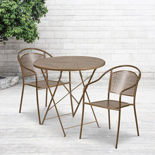 Load image into Gallery viewer, 30" Round Gold Indoor-Steel Folding Patio Table Set with 2 Round Back Chairs

