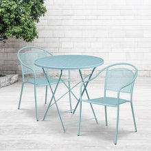 Load image into Gallery viewer, 30" Round Sky Blue Indoor-Steel Folding Patio Table Set with 2 Round Back Chairs
