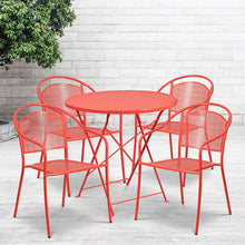 Load image into Gallery viewer, 30" Round Coral Indoor-Steel Folding Patio Table Set with 4 Round Back Chairs
