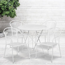 Load image into Gallery viewer, 30" Round White Indoor-Steel Folding Patio Table Set with 4 Round Back Chairs
