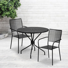 Load image into Gallery viewer, 35.25" Round Black Indoor-Outdoor Steel Patio Table Set with 2 Back Chairs
