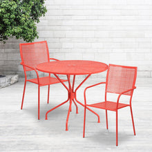 Load image into Gallery viewer, 35.25" Round Coral Indoor-Outdoor Steel Patio Table Set with 2 Back Chairs
