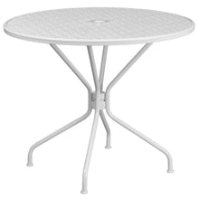 Load image into Gallery viewer, 35.25" Round White Indoor-Outdoor Steel Patio Table Set with 2 Back Chairs
