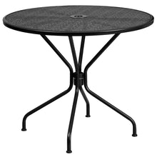 Load image into Gallery viewer, 35.25" Round Black Indoor-Outdoor Steel Patio Table Set with 4 Back Chairs

