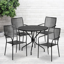 Load image into Gallery viewer, 35.25" Round Black Indoor-Outdoor Steel Patio Table Set with 4 Back Chairs
