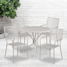 Load image into Gallery viewer, 35.25" Round Light Gray Indoor-Outdoor Steel Patio Table Set with 4 Back Chairs
