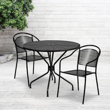 Load image into Gallery viewer, 35.25" Round Black Indoor-Outdoor Steel Patio Table Set with 2 Round Back Chairs
