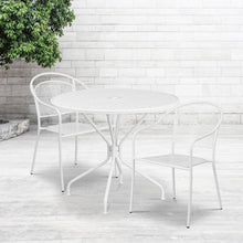 Load image into Gallery viewer, 35.25" Round White Indoor-Outdoor Steel Patio Table Set with 2 Round Back Chairs
