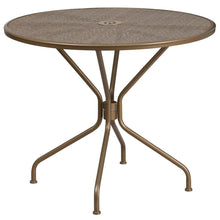 Load image into Gallery viewer, 35.25" Round Gold Indoor-Outdoor Steel Patio Table Set with 4 Round Back Chairs

