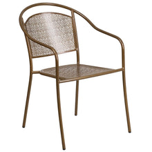 Load image into Gallery viewer, 35.25" Round Gold Indoor-Outdoor Steel Patio Table Set with 4 Round Back Chairs
