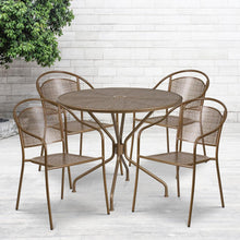Load image into Gallery viewer, 35.25" Round Gold Indoor-Outdoor Steel Patio Table Set with 4 Round Back Chairs

