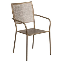 Load image into Gallery viewer, 35.5" Square Gold Indoor-Outdoor Steel Patio Table Set with 2 Square Back Chairs
