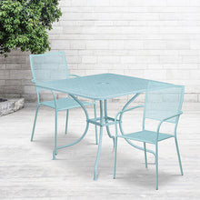 Load image into Gallery viewer, 35.5" Sky Blue Indoor-Outdoor Steel Patio Table Set with 2 Back Chairs
