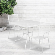 Load image into Gallery viewer, 35.5" White Indoor-Outdoor Steel Patio Table Set with 2 Back Chairs
