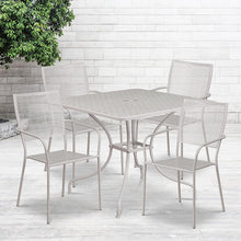 Load image into Gallery viewer, 35.5" Light Gray Indoor-Outdoor Steel Patio Table Set with 4 Back Chairs
