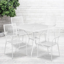 Load image into Gallery viewer, 35.5" White Indoor-Outdoor Steel Patio Table Set with 4 Back Chairs
