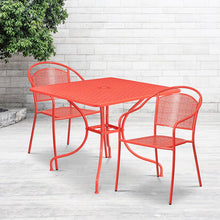Load image into Gallery viewer, 35.5" Square Coral Indoor-Outdoor Steel Patio Table Set with 2 Round Back Chairs
