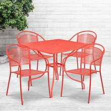 Load image into Gallery viewer, 35.5" Square Coral Indoor-Outdoor Steel Patio Table Set with 4 Round Back Chairs
