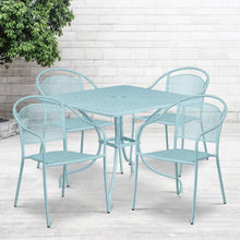 Load image into Gallery viewer, 35.5" Sky Blue Indoor-Outdoor Steel Patio Table Set with 4 Round Back Chairs
