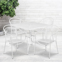 Load image into Gallery viewer, 35.5" Square White Indoor-Outdoor Steel Patio Table Set with 4 Round Back Chairs
