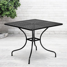Load image into Gallery viewer, 35.5&quot; Square Black Indoor-Outdoor Steel Patio Table with Umbrella Hole
