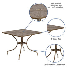 Load image into Gallery viewer, 35.5" Square Gold Indoor-Outdoor Steel Patio Table with Umbrella Hole
