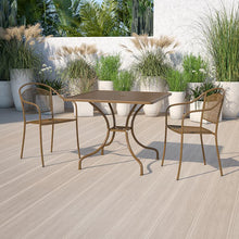 Load image into Gallery viewer, 35.5" Square Gold Indoor-Outdoor Steel Patio Table with Umbrella Hole
