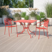 Load image into Gallery viewer, 35.5" Square Coral Indoor-Outdoor Steel Patio Table with Umbrella Hole
