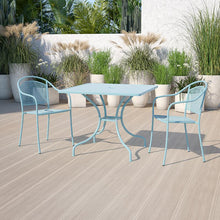 Load image into Gallery viewer, 35.5" Square Sky Blue Indoor-Outdoor Steel Patio Table with Umbrella Hole
