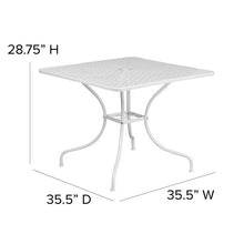 Load image into Gallery viewer, 35.5" Square White Indoor-Outdoor Steel Patio Table with Umbrella Hole
