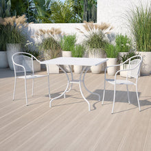 Load image into Gallery viewer, 35.5" Square White Indoor-Outdoor Steel Patio Table with Umbrella Hole
