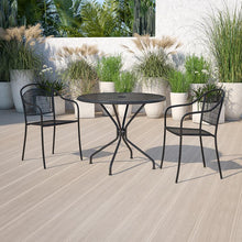 Load image into Gallery viewer, 35.25" Round Black Indoor-Outdoor Steel Patio Table with Umbrella Hole
