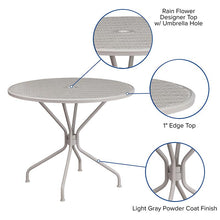 Load image into Gallery viewer, 35.25" Round Light Gray Indoor-Outdoor Steel Patio Table with Umbrella Hole
