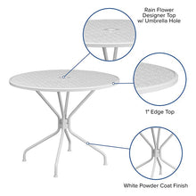 Load image into Gallery viewer, 35.25" Round White Indoor-Outdoor Steel Patio Table with Umbrella Hole
