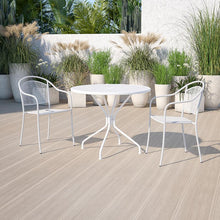 Load image into Gallery viewer, 35.25" Round White Indoor-Outdoor Steel Patio Table with Umbrella Hole
