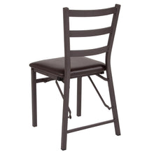 Load image into Gallery viewer, HERCULES Series Brown Folding Ladder Back Metal Chair with Brown Vinyl Seat
