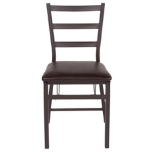 Load image into Gallery viewer, HERCULES Series Brown Folding Ladder Back Metal Chair with Brown Vinyl Seat
