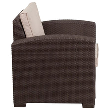 Load image into Gallery viewer, Chocolate Brown Faux Rattan Chair with All-Weather Beige Cushion
