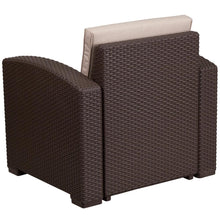 Load image into Gallery viewer, Chocolate Brown Faux Rattan Chair with All-Weather Beige Cushion
