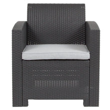 Load image into Gallery viewer, Dark Gray Faux Rattan Chair with All-Weather Seneca Light Gray Cushion
