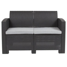 Load image into Gallery viewer, Dark Gray Faux Rattan Loveseat with All-Weather Seneca Light Gray Cushions

