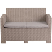 Load image into Gallery viewer, Light Gray Faux Rattan Loveseat with All-Weather Seneca Light Gray Cushions
