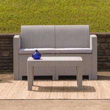 Load image into Gallery viewer, Light Gray Faux Rattan Loveseat with All-Weather Seneca Light Gray Cushions
