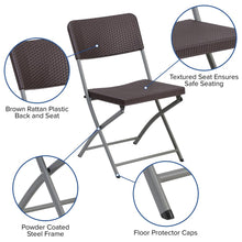 Load image into Gallery viewer, HERCULES Series Brown Rattan Plastic Folding Chair with Gray Frame
