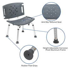 Load image into Gallery viewer, 300 Lb. Capacity, Adjustable Gray Bath, Shower Chair with Extra Large Back
