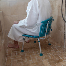 Load image into Gallery viewer, 300 Lb. Capacity, Adjustable Teal Bath, Shower Chair with Extra Large Back
