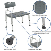 Load image into Gallery viewer, 300 Lb. Capacity Adjustable Gray Bath &amp; Shower Transfer Bench and Side Arm
