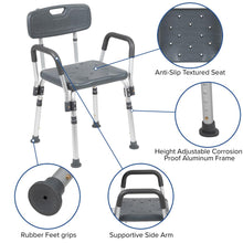 Load image into Gallery viewer, 300 Lb. Capacity Adjustable Gray Bath, Shower Chair with Quick Release Back
