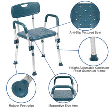 Load image into Gallery viewer, 300 Lb. Capacity Adjustable Navy Bath, Shower Chair with Quick Release Back
