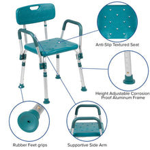Load image into Gallery viewer, 300 Lb. Capacity Adjustable Teal Bath, Shower Chair with Quick Release Back
